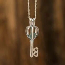 Rough Stone Necklace, Unique Key Pendant -Johan Jewelry Shop E4980SapphireArtCropped 11