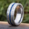 Meteorite & Lapis Lazuli Wedding Band With Gold Pinstripes 2 Meteorite & Lapis Lazuli Wedding Band With Gold Pinstripes -Johan Jewelry Shop E5001ArtCropped 3