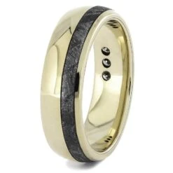 Three Stone Wedding Band For Men With Meteorite -Johan Jewelry Shop E5027WG 3
