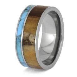 Kingman Turquoise & Petrified Wood Wedding Band -Johan Jewelry Shop E5033TI 3