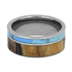 Kingman Turquoise & Petrified Wood Wedding Band -Johan Jewelry Shop E5033TI 4