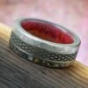 Men's Wedding Band With Meteorite, Wood & Celtic Engraving -Johan Jewelry Shop E5118ArtCropped 2 4