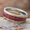 Purple Heart Wood Wedding Band With Gold Pinstripes -Johan Jewelry Shop E5151RGArtCropped 5