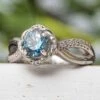 Blue Topaz Engagement Ring With Deer Antler Inlay -Johan Jewelry Shop E5156ArtCropped 2 5