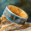 Unique Blue Men's Wedding Band With Dinosaur Bone -Johan Jewelry Shop E5166ArtCropped 2
