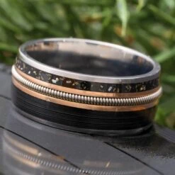 Guitar String Wedding Band With Vinyl LP Record, Stardust, And Rose Gold -Johan Jewelry Shop E5174RGArtCropped 4 932dd13d cfef 4223 bebe d5999f5ab5aa