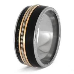 Guitar String Wedding Band With Vinyl LP Record, Stardust, And Rose Gold -Johan Jewelry Shop E5174TIRG 6