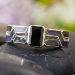 Black Engagement Ring With Onyx And Amethyst