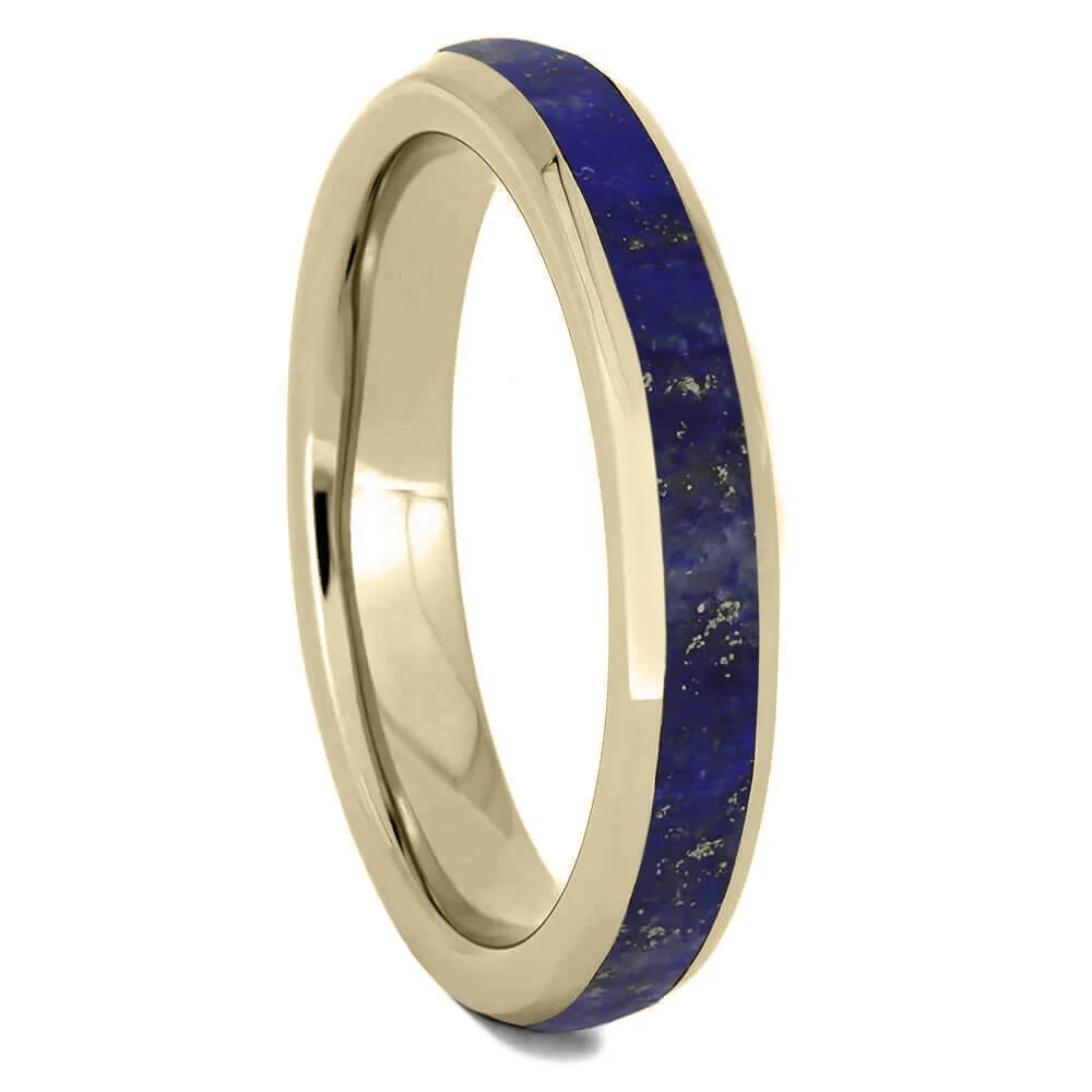 Lapis Lazuli Wedding Band Set, 14k Yellow Gold Matching Rings 6 Lapis Lazuli Wedding Band Set, 14k Yellow Gold Matching Rings - Image 4