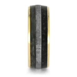 Meteorite, Fossil, & Jade Wedding Band In Yellow Gold -Johan Jewelry Shop E5191YG 2