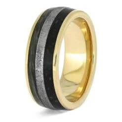 Meteorite, Fossil, & Jade Wedding Band In Yellow Gold -Johan Jewelry Shop E5191YG 3