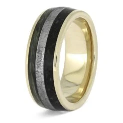 Meteorite, Dinosaur Bone & Green Jade Wedding Band -Johan Jewelry Shop E5191 3