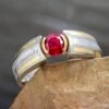 Modern Engagement Ring With Meteorite, Ruby, And Gold Pinstripes -Johan Jewelry Shop E5207YGArtCropped 3 7