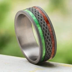 Men's Wedding Band With Celtic Engraving & Wood
