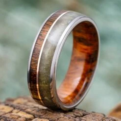 Jade Wedding Band With Redwood And Gold Accents