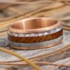 Redwood And Rose Gold Wedding Band With Meteorite And Pearl 2 Redwood And Rose Gold Wedding Band With Meteorite And Pearl -Johan Jewelry Shop E5234RGArtCropped 1