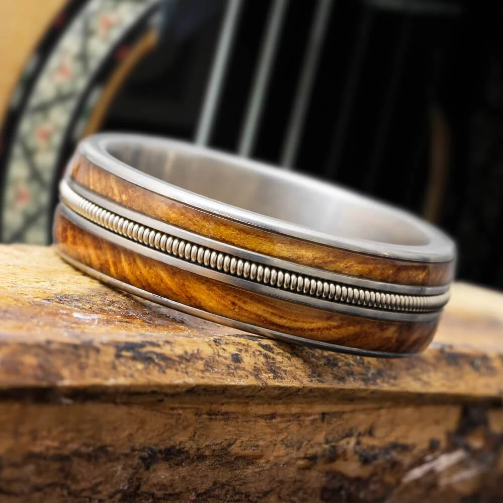 Whiskey Oak Wood And Guitar String Ring For Musicians 3 Whiskey Oak Wood And Guitar String Ring For Musicians