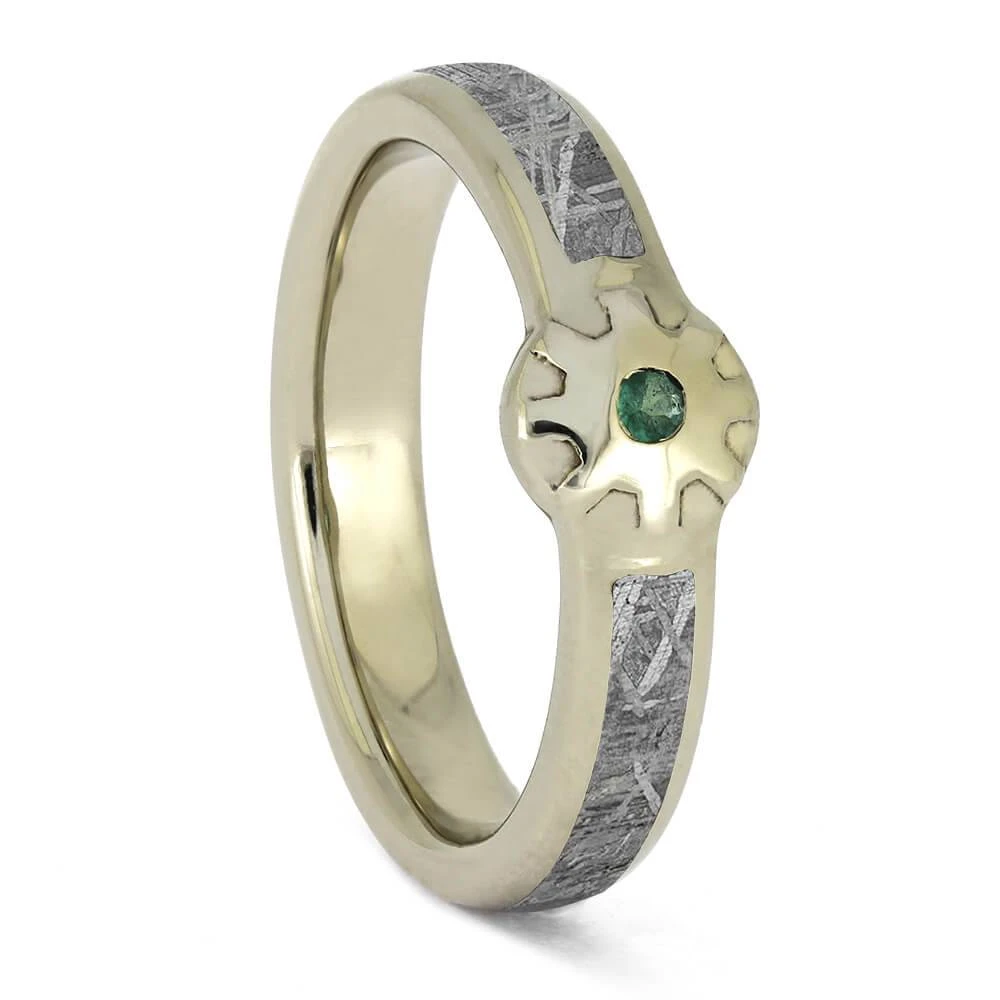 Mechanical Engagement Ring With Meteorite And Emerald 4 Mechanical Engagement Ring With Meteorite And Emerald - Image 2