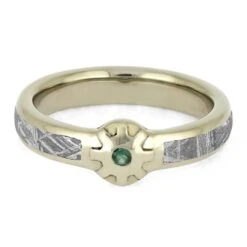 Mechanical Engagement Ring With Meteorite And Emerald 11 Mechanical Engagement Ring With Meteorite And Emerald -Johan Jewelry Shop E5240 4