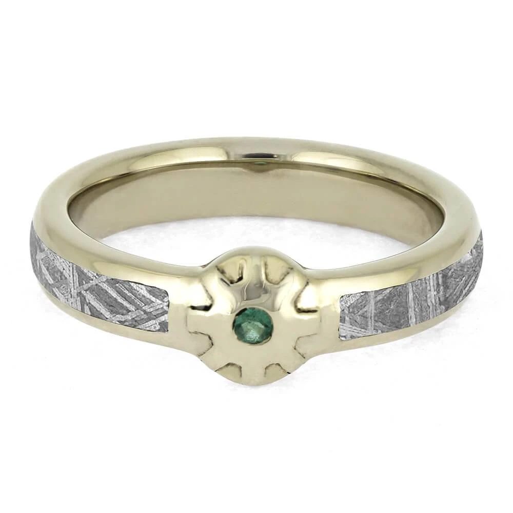 Mechanical Engagement Ring With Meteorite And Emerald 7 Mechanical Engagement Ring With Meteorite And Emerald - Image 5