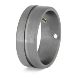 Double Birthstone Wedding Band With Meteorite -Johan Jewelry Shop E5274 3