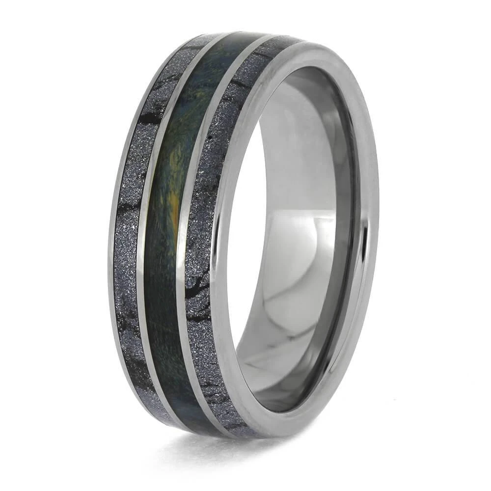 Men's Blue Wedding Band With Mokume Gane 6 Men's Blue Wedding Band With Mokume Gane - Image 4