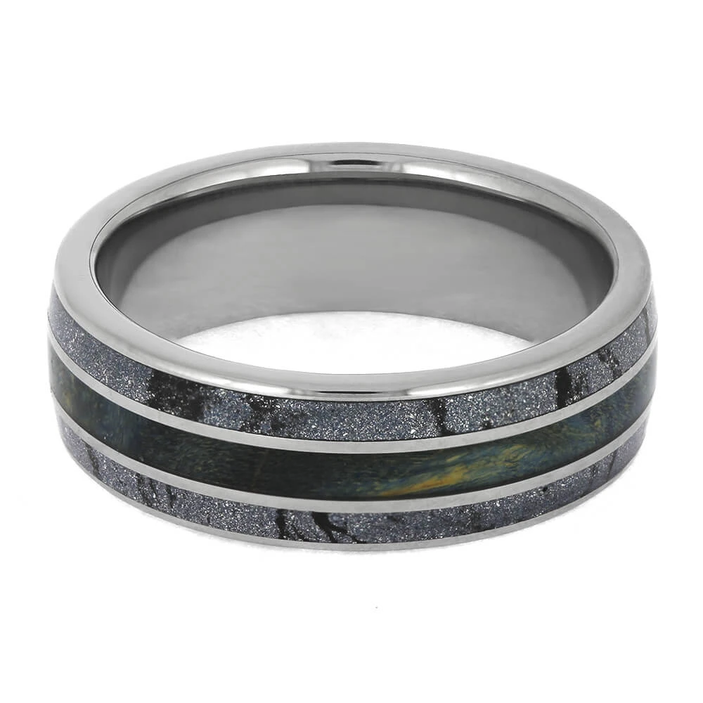 Men's Blue Wedding Band With Mokume Gane 7 Men's Blue Wedding Band With Mokume Gane - Image 5