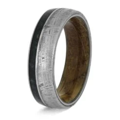 Emerald Wedding Band With Meteorite And Whiskey Oak -Johan Jewelry Shop E5317WDMTTI RP TIEX 3