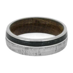 Emerald Wedding Band With Meteorite And Whiskey Oak -Johan Jewelry Shop E5317WDMTTI RP TIEX 4