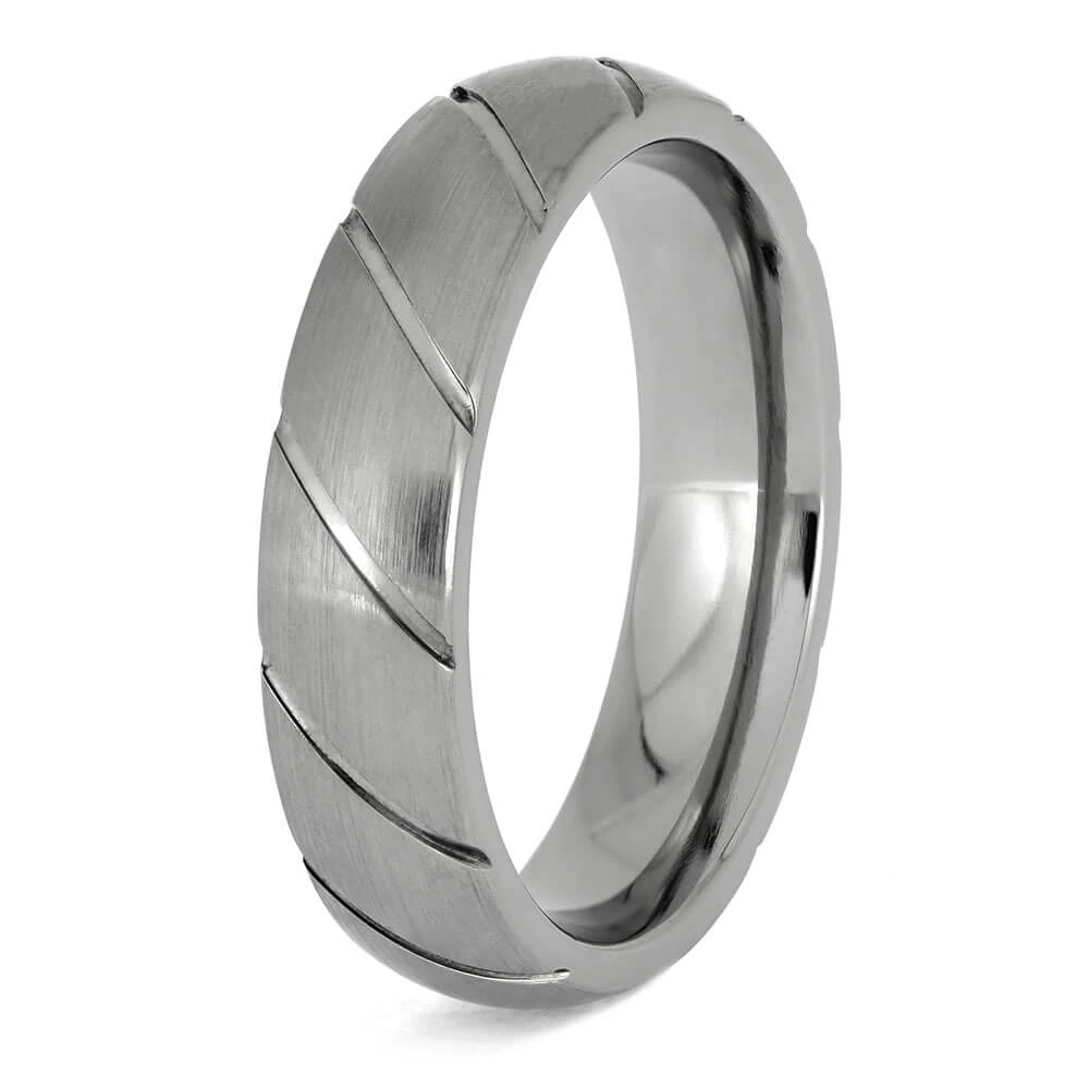 Custom Titanium Wedding Band With Spiral Grooved Profile 6 Custom Titanium Wedding Band With Spiral Grooved Profile - Image 4