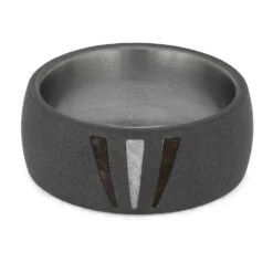 Triple Inlay Wedding Band With Meteorite, Dino Bone, And Ironwood -Johan Jewelry Shop E5341TI 4