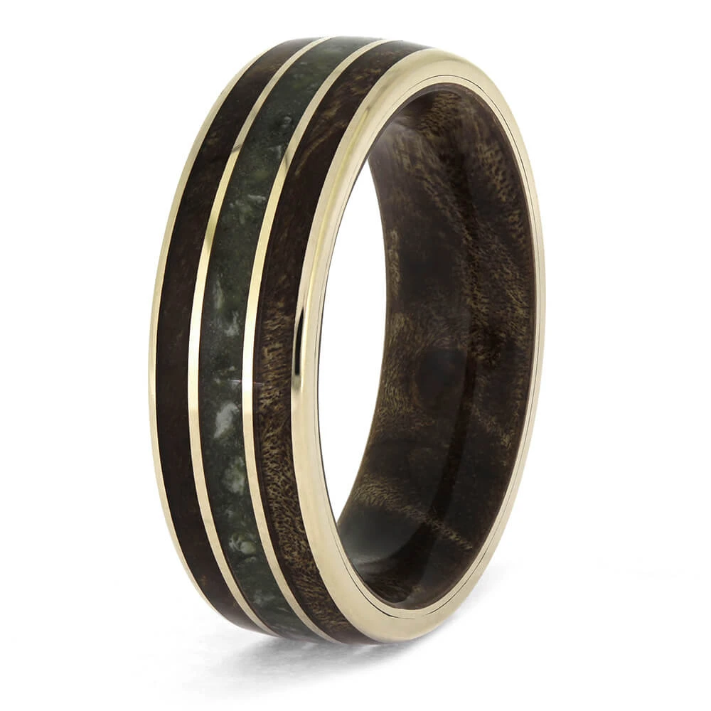 Jade Wedding Band With Maple Wood In White Gold 6 Jade Wedding Band With Maple Wood In White Gold - Image 4