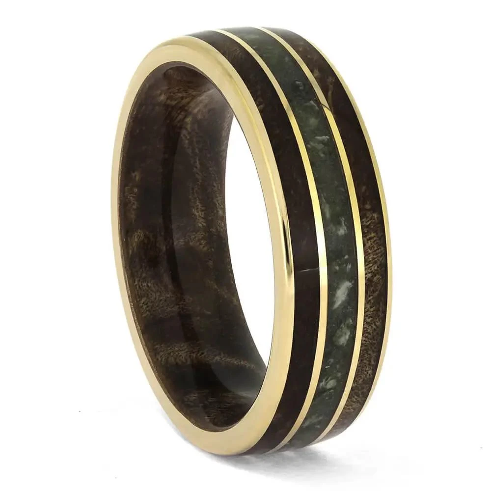 Gold And Jade Wedding Band With Maple Wood 4 Gold And Jade Wedding Band With Maple Wood - Image 2