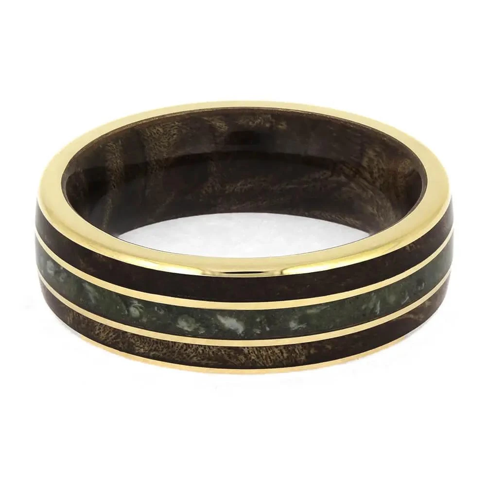 Gold And Jade Wedding Band With Maple Wood 7 Gold And Jade Wedding Band With Maple Wood - Image 5