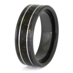 Violet Wood & Dinosaur Bone Wedding Band In Black Ceramic -Johan Jewelry Shop E5355BC 3