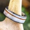 Walnut Wood And Deer Antler Wedding Band In Black Ceramic