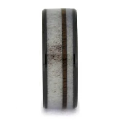 Walnut Wood And Deer Antler Wedding Band In Black Ceramic 10 Walnut Wood And Deer Antler Wedding Band In Black Ceramic -Johan Jewelry Shop E5361 2