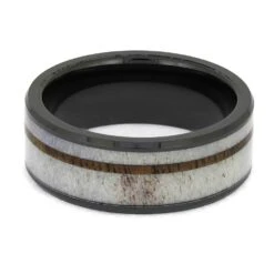 Walnut Wood And Deer Antler Wedding Band In Black Ceramic 12 Walnut Wood And Deer Antler Wedding Band In Black Ceramic -Johan Jewelry Shop E5361 4