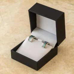 Meteorite And Dinosaur Bone Huggie Earrings With Opal Inlay -Johan Jewelry Shop E5366inBox 1