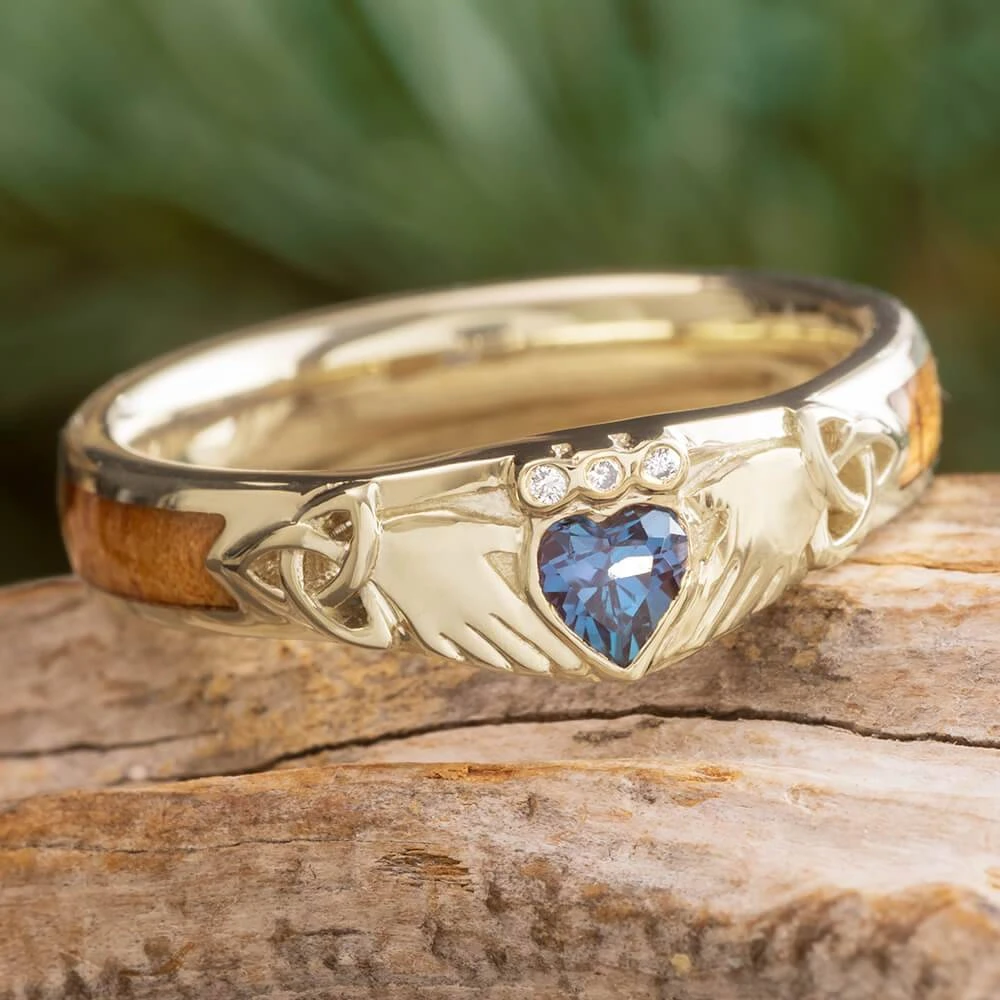 Trinity Knot Claddagh Ring With Koa Wood Inlay 3 Trinity Knot Claddagh Ring With Koa Wood Inlay
