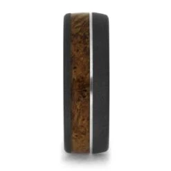 Cherry Burl Wood Wedding Band With Sandblasted Titanium -Johan Jewelry Shop E5378TI 2