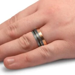 Men's Birthstone Ring With Meteorite In Rose Gold -Johan Jewelry Shop E5379RGHandshot