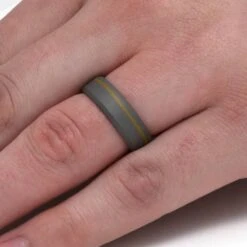 Titanium And Yellow Gold Wedding Band -Johan Jewelry Shop E5381YGHandshot