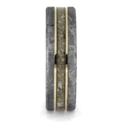 Meteorite Memorial Ring With White Gold Pinstripes 10 Meteorite Memorial Ring With White Gold Pinstripes -Johan Jewelry Shop E5384TIWG 2