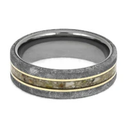 Meteorite Memorial Ring With White Gold Pinstripes 12 Meteorite Memorial Ring With White Gold Pinstripes -Johan Jewelry Shop E5384TIWG 4