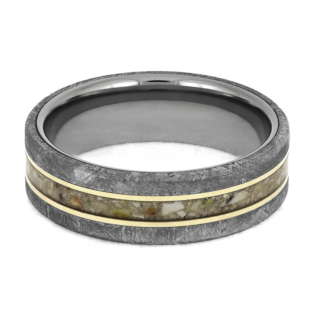 Meteorite Memorial Ring With White Gold Pinstripes 7 Meteorite Memorial Ring With White Gold Pinstripes - Image 5