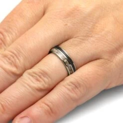 Remembrance Ring With Ashes And Ruby Inlay -Johan Jewelry Shop E5385WGHandshot