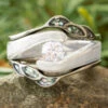 Custom Pearl Ring Guard With Floral Design -Johan Jewelry Shop E5388ArtCropped 1b