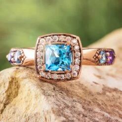 Unique Birthstone Engagement Ring With Halo