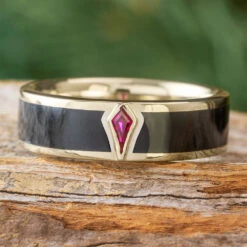 Black Jade Wedding Band In White Gold With Ruby